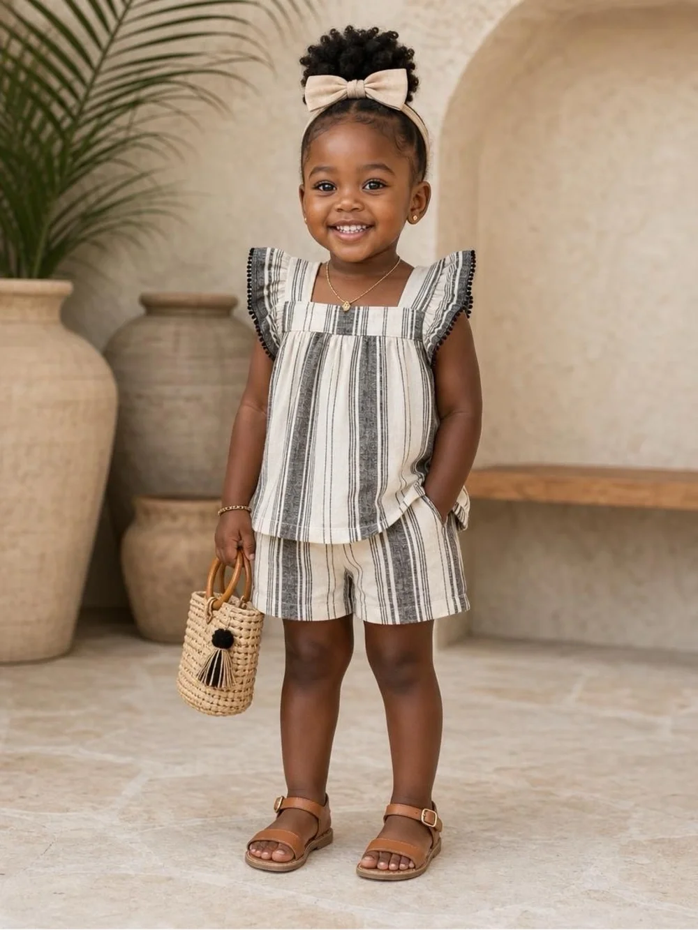 Carter’s Toddler Girl Striped Flutter Top & Linen Shorts Set